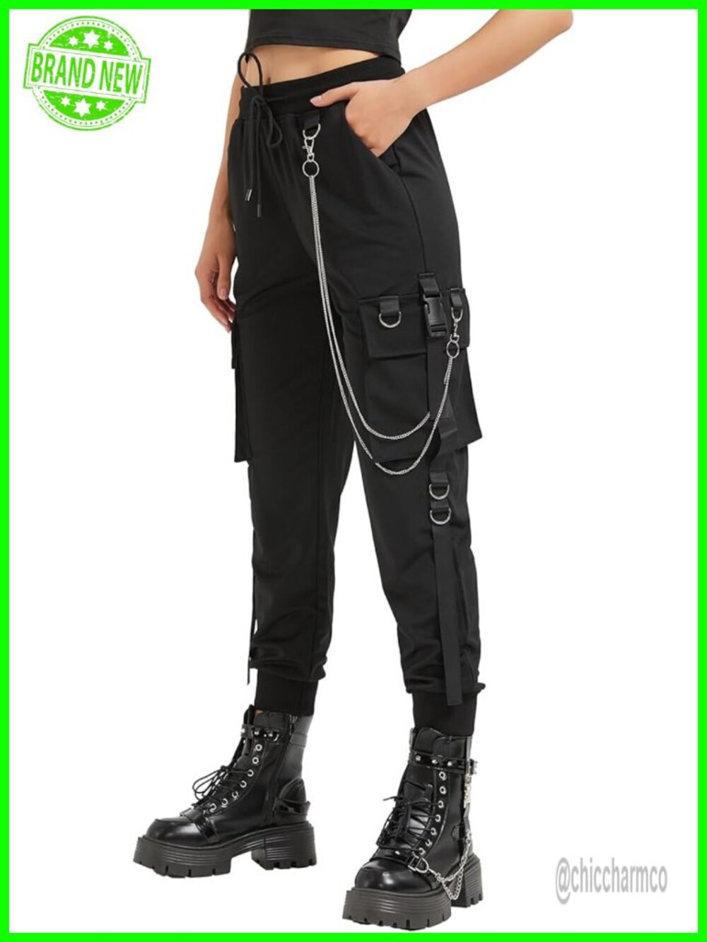Techwear Cargo Pants with Chain Goth Street Rock Style